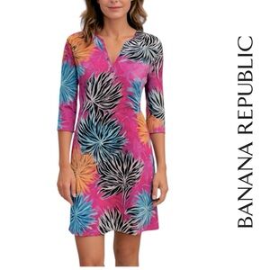 Banana Republic Vibrant Jewel Tone Tropical Floral Print Dress Resort Beach